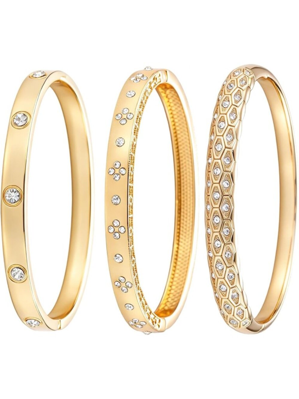 3-Pack Stackable Classic Gold Bangle Bracelets for Women - Elegant Jewelry Set